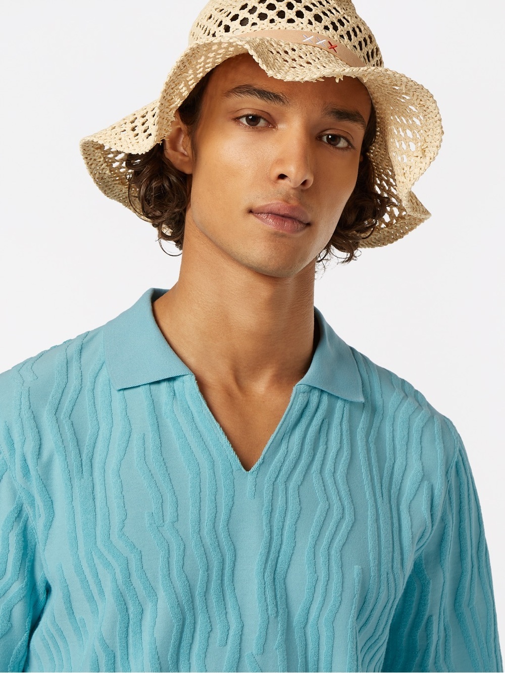 NWT Scotch & Soda Sz XL Jacquard Cotton Terrycloth Relaxed-Fit Polo in Sea Blue